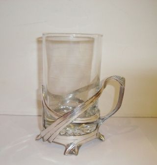 Art Nouveau Silver Plated Pewter Wmf Cup Glass Holder Jugendstil