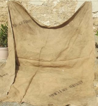 Rare Antique French Wool Sack Hessian Jute Burlap Printed Shepherds Fleece Bag