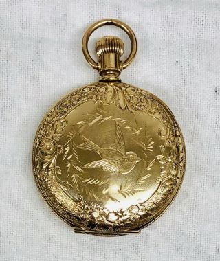 Waltham Pocket Watch Model 1890 Hunter Bird Case Gold Filled 11 Jewel Size 6s