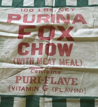 Rare Htf Vintage Purina Fox Chow Feed Bag Primitive Farmhouse Decor Green