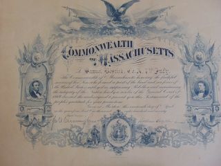 Massachusetts Civil War Document W Picture Of President Lincoln & Mass.  Governor
