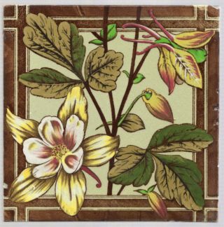 Sherwin & Cotton C1890 - Colorful Arts & Crafts Floral - Antique Victorian Tile