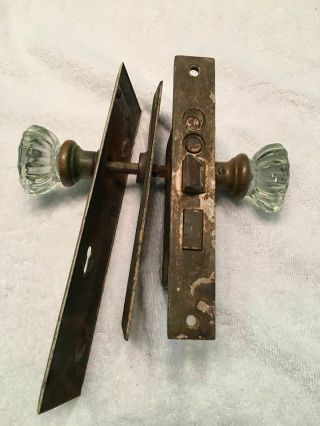 Vintage Art Deco Russwin Mortise Door Lock Set,  Matching 12 Pt.  Crystal Doorknob
