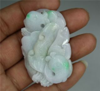Certified 100 Natural A Jade Jadeite Hand Carved Fish Lotus Leaf Pendant