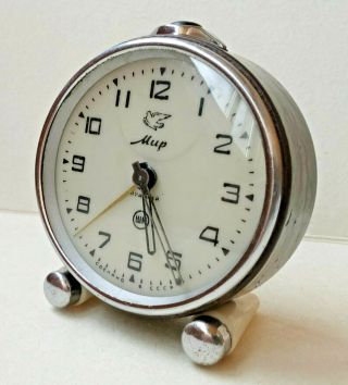 ☆soviet Vintage Clock Alarm Mir (peace) Slava Mechanical Ussr Rare Dove