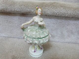 Antique Vintage Woman Dancer Ballerina Porcelain Figural Trinket Box 7.  25 "