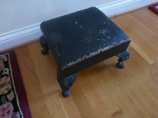 Vintage Antique Cast Iron Legs Foot Stool 14  X 12  Leather Top