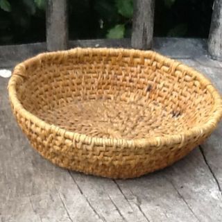 Early Primitive Miniature Rye Basket Hand Woven Antique