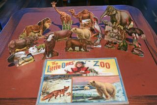 The Little Ones Zoo - Chromo - lithograph Animals w Wooden Stands RARE ANTIQUE 4