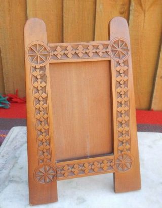 Antique Edwardian Arts & Crafts Carved Wood Easel Back Photograph Frame