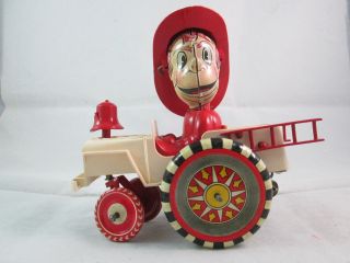 Rare Vintage Marx Tin Litho Wind Up Toy Smokey Sam The Wild Fireman -