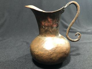 Antique Small Primitive Hand Hammered Copper Ewer Pitcher 5” Inches