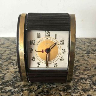 Vintage Westclox Dark Brown Roll Top Wind - Up Travel Alarm Clock 50s