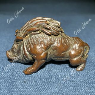 Old Collectible Chinese Solid Copper Wild Boar Antique Handwork Ornament Statue