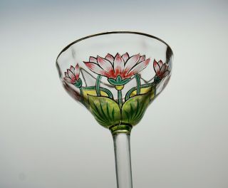Myers Neff Theresienthal Bohemian Art Glass Hand Painted Floral Liquor Stem - A 5