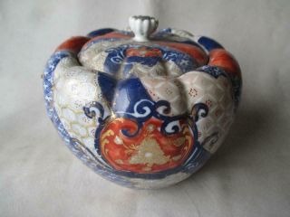 Antique Japanese Imari Covered Melon Shaped Jar