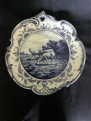 Rare Royal Bonn Delft Plaque Sheep Franz Mehlem Porcelain Plate Charger
