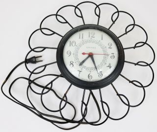 Vintage United 66 Mid Century Modern Wire Sunburst Wall Clock - For Repair/parts