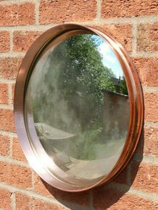 VINTAGE 1930/50s ROUND COPPER FRAMED CONVEX WALL MIRROR WITH DISTRESSED GLASS 2