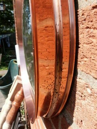 VINTAGE 1930/50s ROUND COPPER FRAMED CONVEX WALL MIRROR WITH DISTRESSED GLASS 3