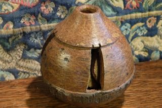 An Antique Amazon Rainforest Brazil Nut Turned & Carved Seed Pod Curio.