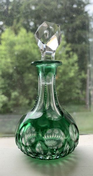 Antique Green Cut To Clear Glass Perfume Bottle