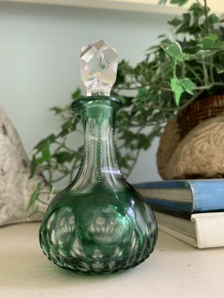 Antique Green Cut To Clear Glass Perfume Bottle 2