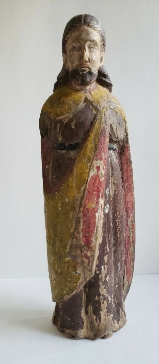 Antique Carved Wooden Santos Figure Of Jesus,  Or Saint,  Monk,  Or Priest 3