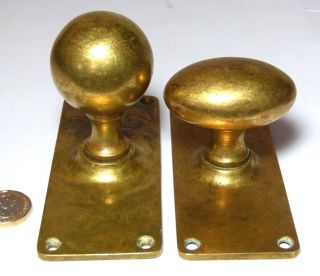 Similar Pair Antique Arts&crafts/deco Brass Door Handles Knobs,  Backplates