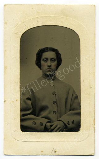 Civil War Soldier Girl? Female Militia? 1860s Military Woman Cdv Size Tintype