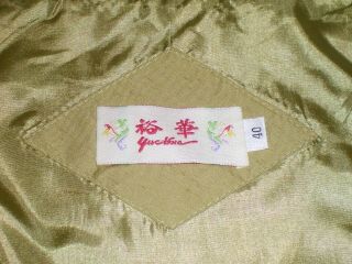 Vtg Chinese Green Textured Silk Jacket/Robe /Embroidered Black Flowers Sz 40 2