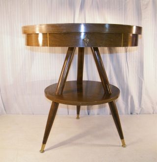 Vintage Mid Century Modern Round Walnut 2 Tier Wood Coffee Kitchen Table Mcm