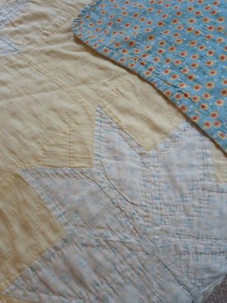 Vintage 8 Point Star Feedsack Quilt Reverses To Floral Twin Country Cottage