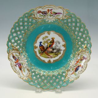 Antique Meissen Porcelain Reticulated Plate With 3 Birds Pheasants 8