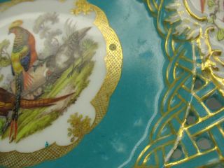 Antique Meissen porcelain reticulated plate with 3 Birds pheasants 8 5