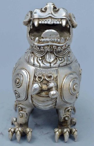 Tibet Collectable Handwork Miao Silver Carve God Beast Exorcism Incense Burners 3