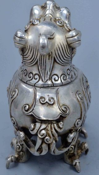 Tibet Collectable Handwork Miao Silver Carve God Beast Exorcism Incense Burners 4