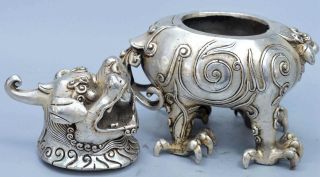 Tibet Collectable Handwork Miao Silver Carve God Beast Exorcism Incense Burners 5