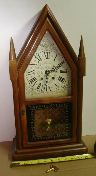 Vintage The England Clock Co. ,  8 Day Steeple Clock Broken Strike Main Spring