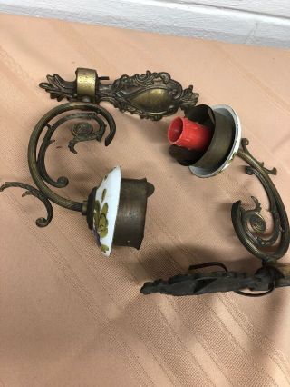 2 Antique Painted Victorian Brass Single Candle Wall Sconce