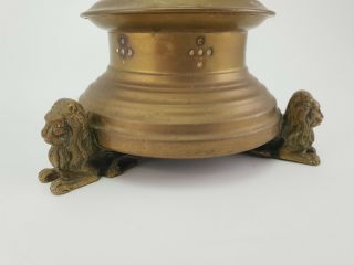 Belgian Brass Antique Gothic Pricket Candlestick Candleholder with Lions 4