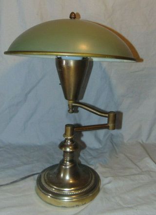 Vintage Brass W/ Green Metal Shade Adjustable Swivel Neck Table Lamp