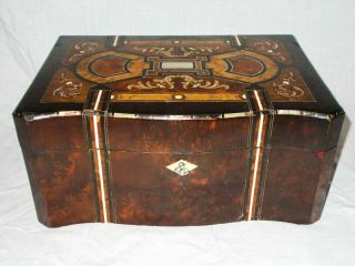 Rare French Serpentine Box,  Amboyna Burl With Intricate Inlay