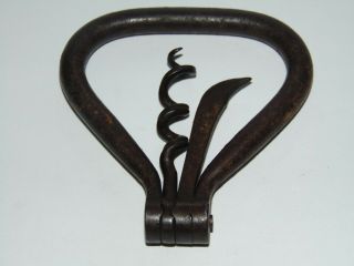 Unusual Antique Steel 2 Piece Folding Bow Corkscrew