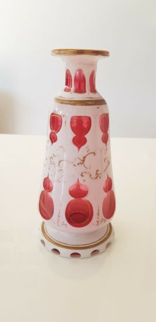 Antique Bohemian Double Overlay Perfume Scent Cologne Bottle 1800s Cranberry