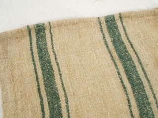 Rare Vtg Antique 1880s Forest Green Stripe Hemp Linen Feed Sack Grain Bag 18x46
