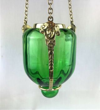 Antique Victorian Glass Bell Jar Ecclesiastical Vigil Hanging Candle Lantern