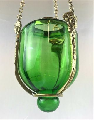 Antique Victorian Glass Bell Jar Ecclesiastical Vigil Hanging Candle Lantern 5