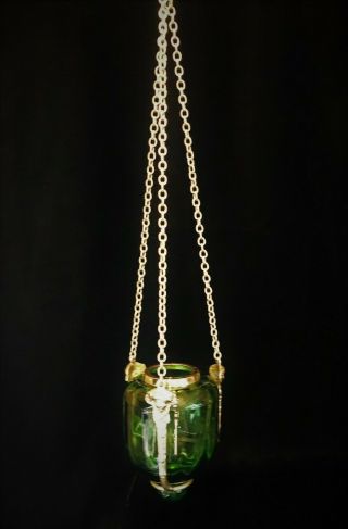 Antique Victorian Glass Bell Jar Ecclesiastical Vigil Hanging Candle Lantern 6