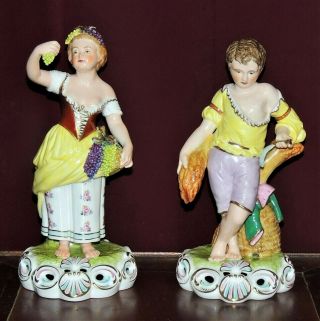 Antique Royal Crown Derby Large Porcelain Figurines Summer & Autumn Early 1900 